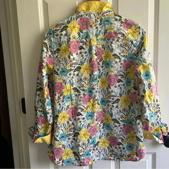 Talbots Floral Button Down Shirt - Pink, Yellow, Blue - Picture 8 of 12